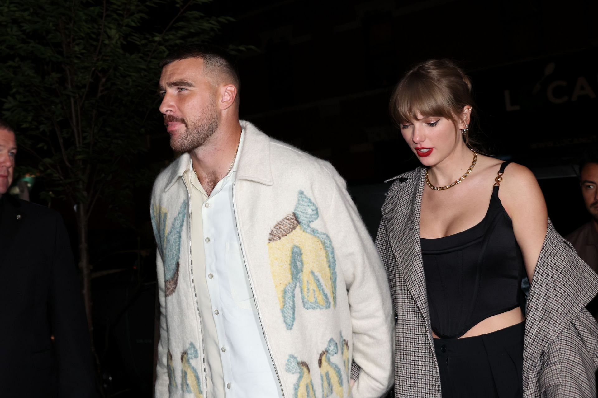 Kelce and Swift at the SNL season premiere party (Image via Getty)